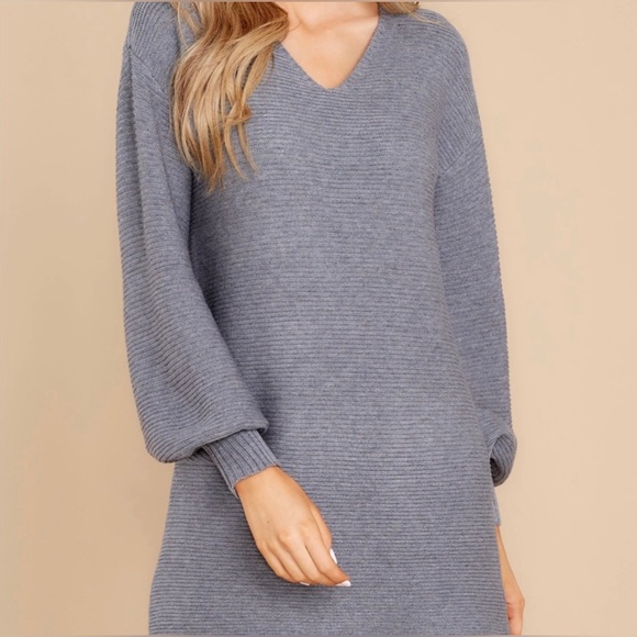 STACCATO Women’s Grey Ribbed V-neck Sweater Dress - Large - Picture 5 of 11